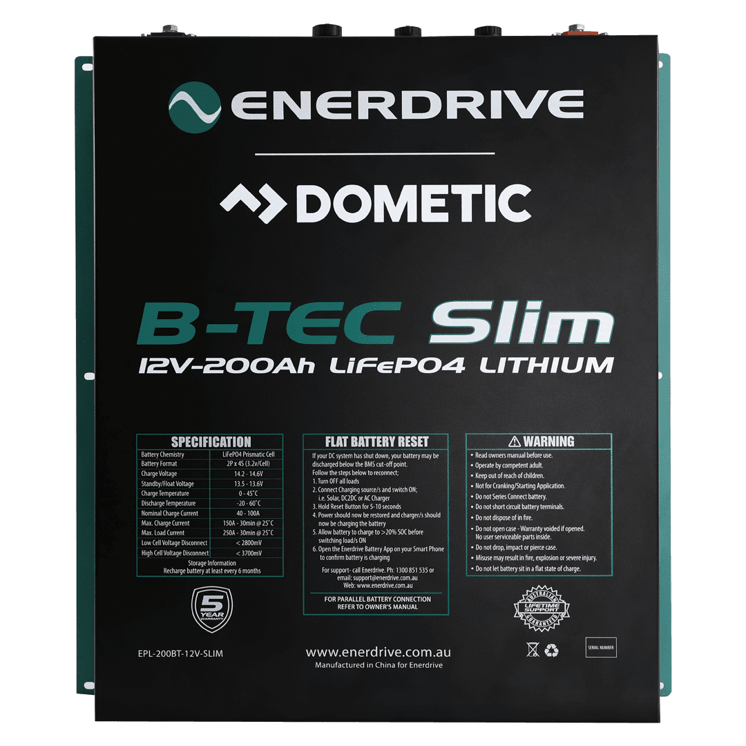 200Ah Slimline Lithium Battery Enerdrive B-TEC 12V - 1