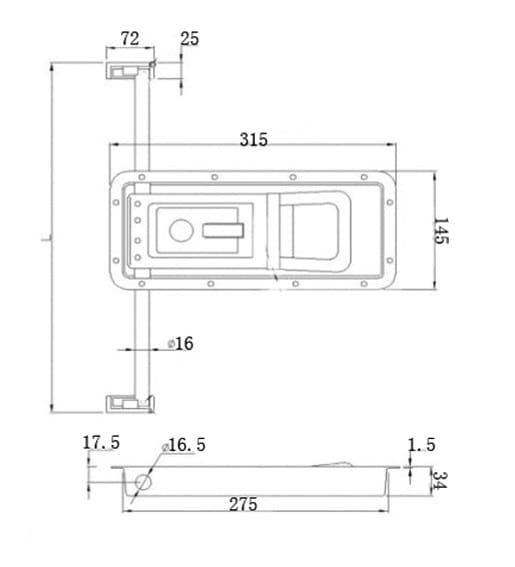 16mm Stainless Steel Recessed Truck Door Cam Dimensions