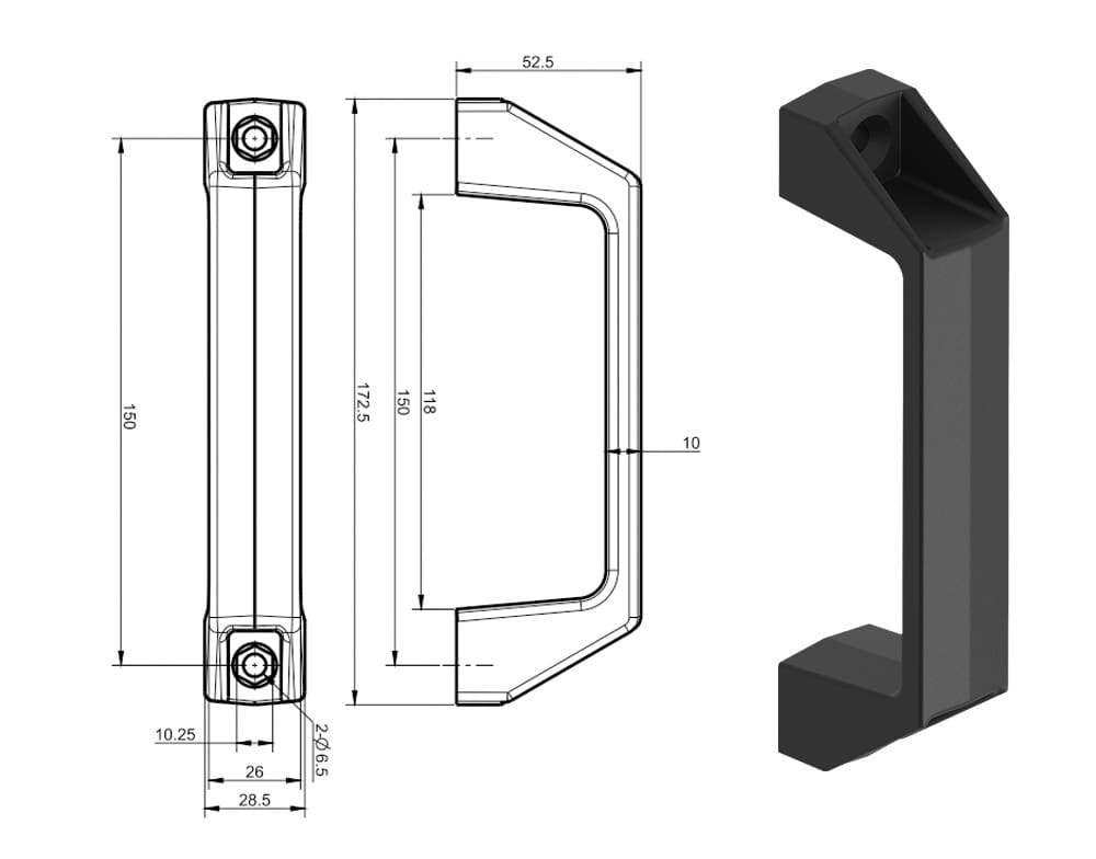 Poly Heavy Duty Grab Handle Dimensions