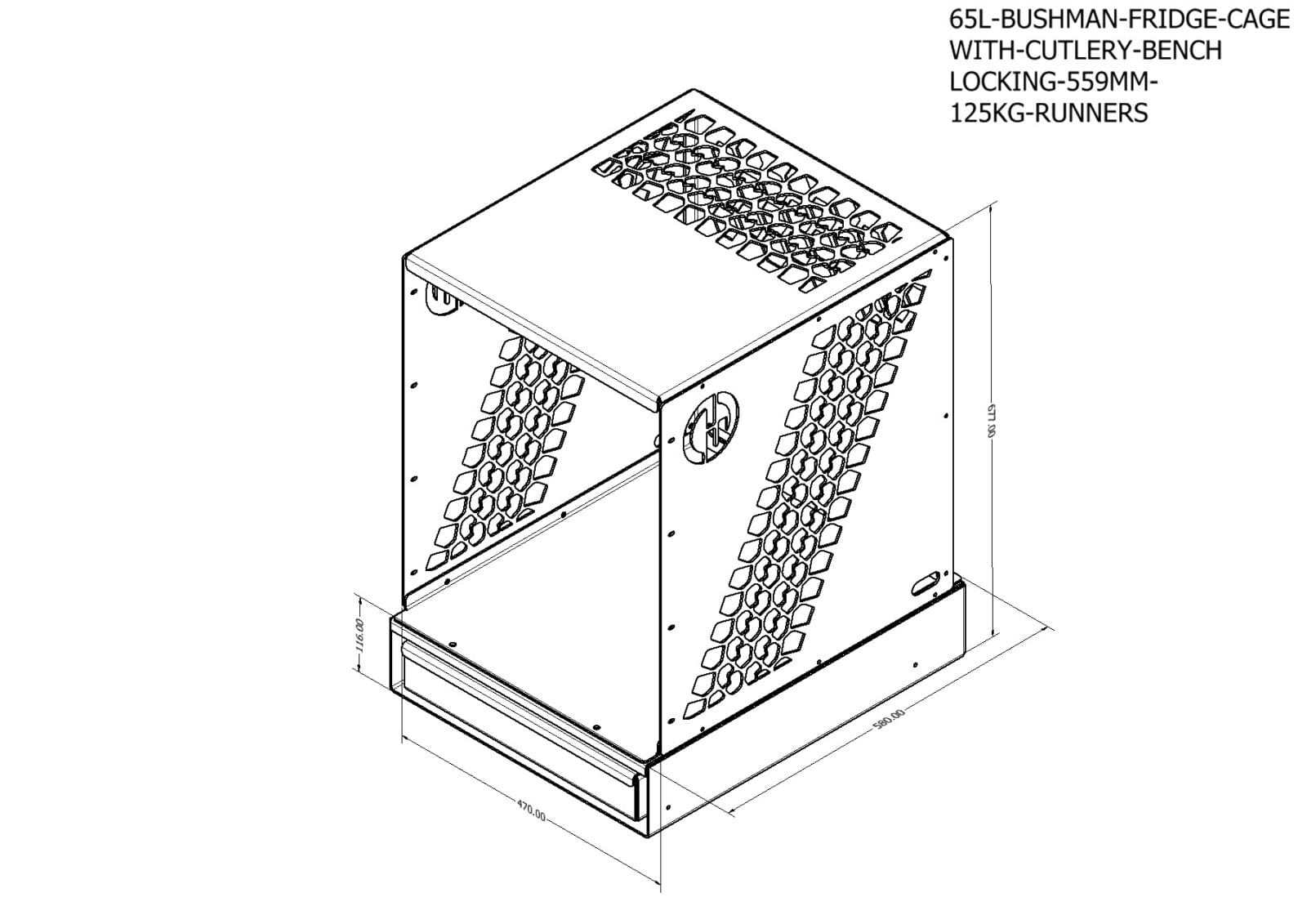 Bushman Upright Fridge Box + Slideout Bench with Cutlery Drawer - 1