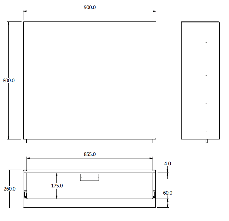 Rectangular Object Technical Drawing With Dimensions