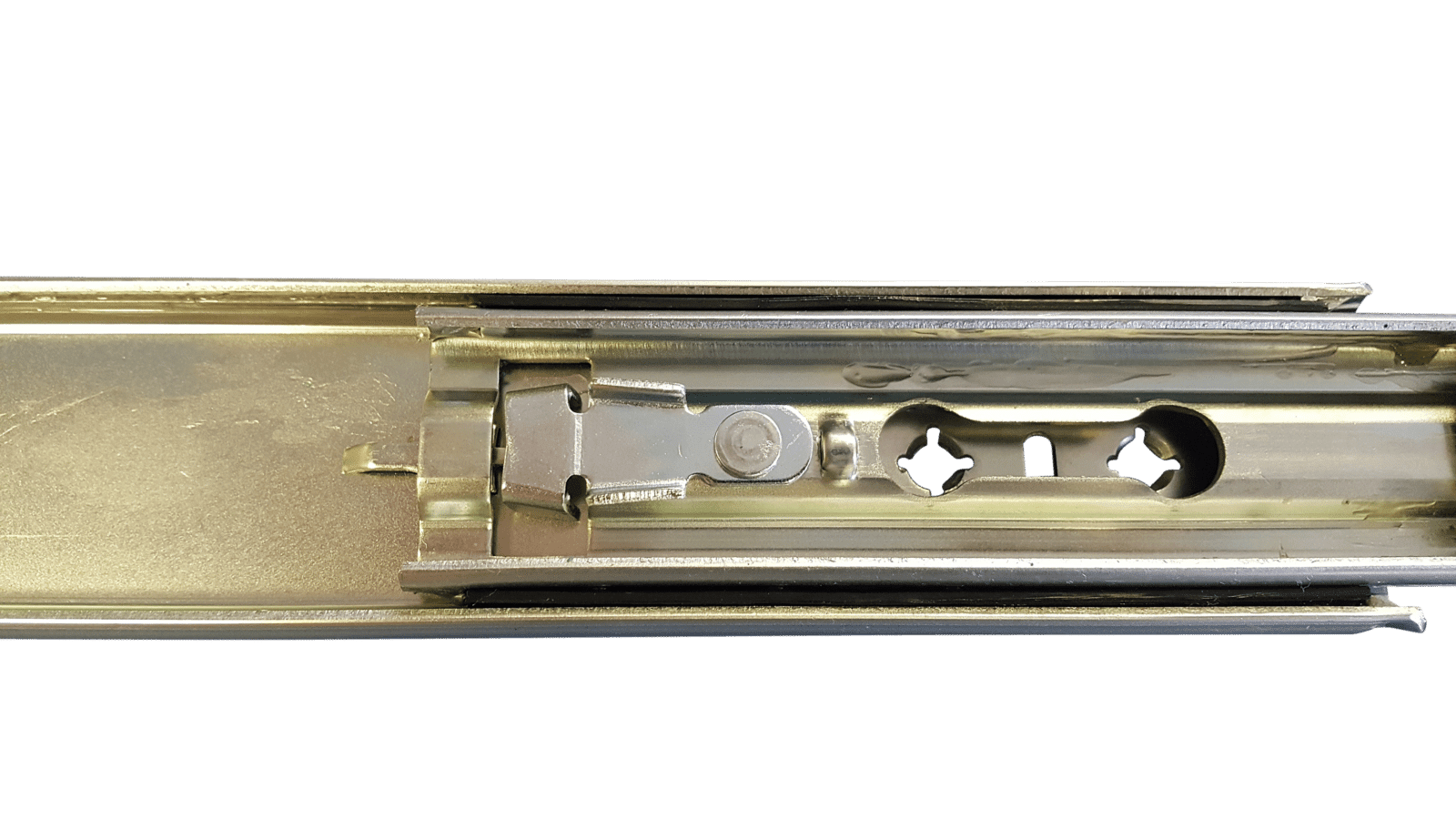 Metallic Drawer Slide Mechanism Close Up