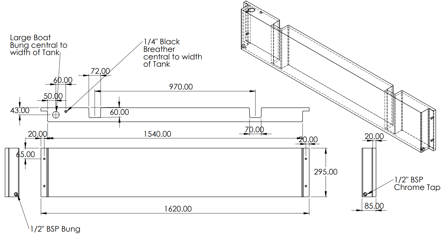 24L Headboard Tank for Ute Trays (Australian Made) - 1